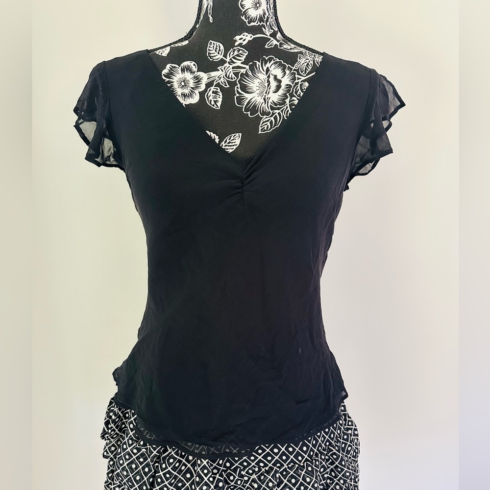 Max and Cleo black silk flutter sleeve blouse